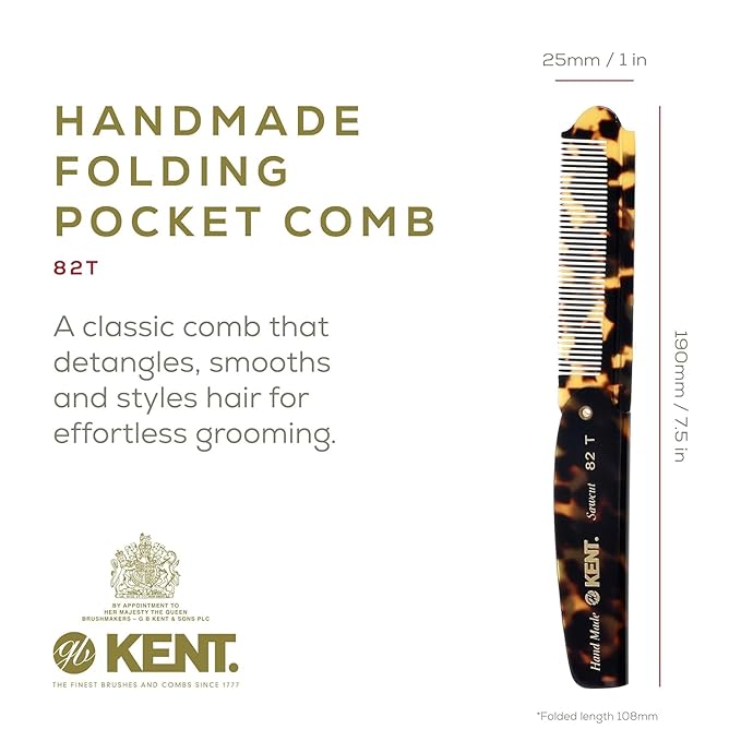 Kent Set Men's Hair Pocket Combs, 81T X-Small, OT All Fine Tooth, 82T Fine Tooth Folding Comb. Best Hair, Beard and Mustache Grooming Kit for Travel and Home Care, Handmade in England