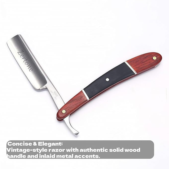 Zertone Straight Razors for Men Wood Scale Handmade – Sharp, Steel Cutthroat Straight Edge Razor Blade, Vintage Shaving Barber Razor with Metal Inlays for Professional Grooming