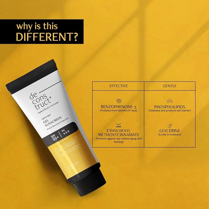 Deconstruct Face Gel Sunscreen In - Vivo Tested SPF 50 + and PA+++ | For oily, combination & normal skin | Matte, Lightweight & Airy, Non-greasy | For Men & Women - 80g