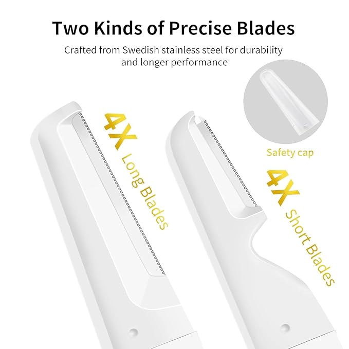 BULIMICA Dermaplane Razor Blades, Dermablade, Safe and Effective Removal Women Facial Peach Fuzz, Gentle Skin Exfoliation Blades, 4 Long and 4 Short Dermaplaning Blades