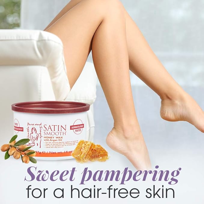 Satin Smooth Honey Hair Removal Wax with Argan Oil, for Medium to Coarse Hair, Full Body Waxing, Ideal for Sensitive Skin, 14oz