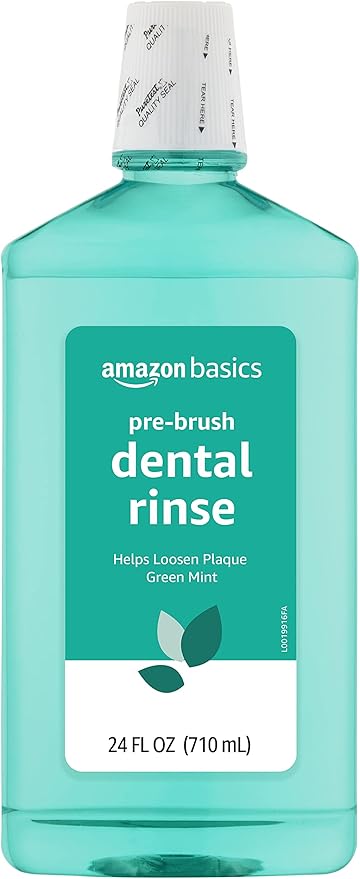 Amazon Basics Pre-Brush Dental Rinse, Green Mint Flavor, Loosens Plaque Before Brushing, 24 Fluid Ounces, 1-Pack (Previously Solimo)