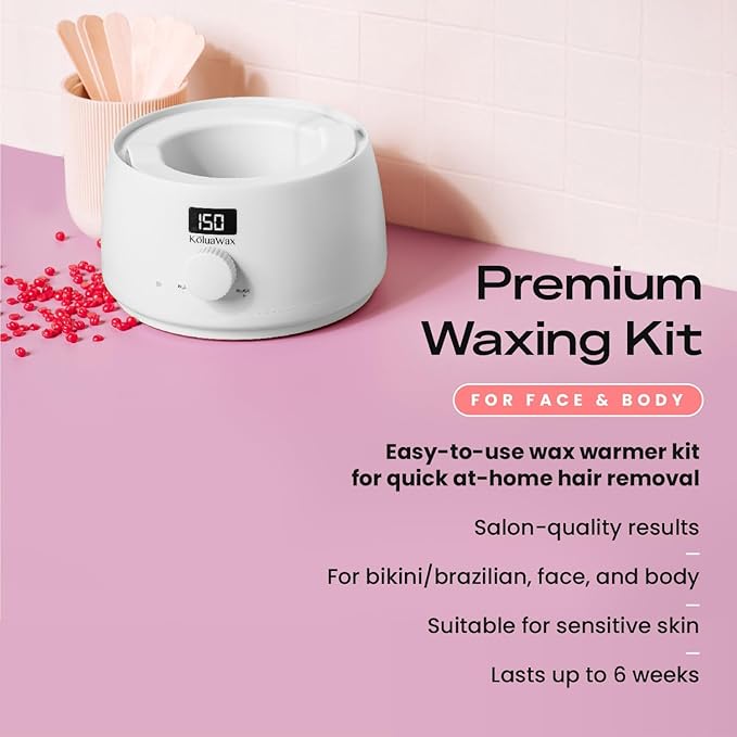 KoluaWax Premium Waxing Kit for Women - Beginner Friendly - Complete Wax Kit that includes 14oz of Wax Beads, Applicator, Pre and Post Care, Suitable for Sensitive Skin (White)