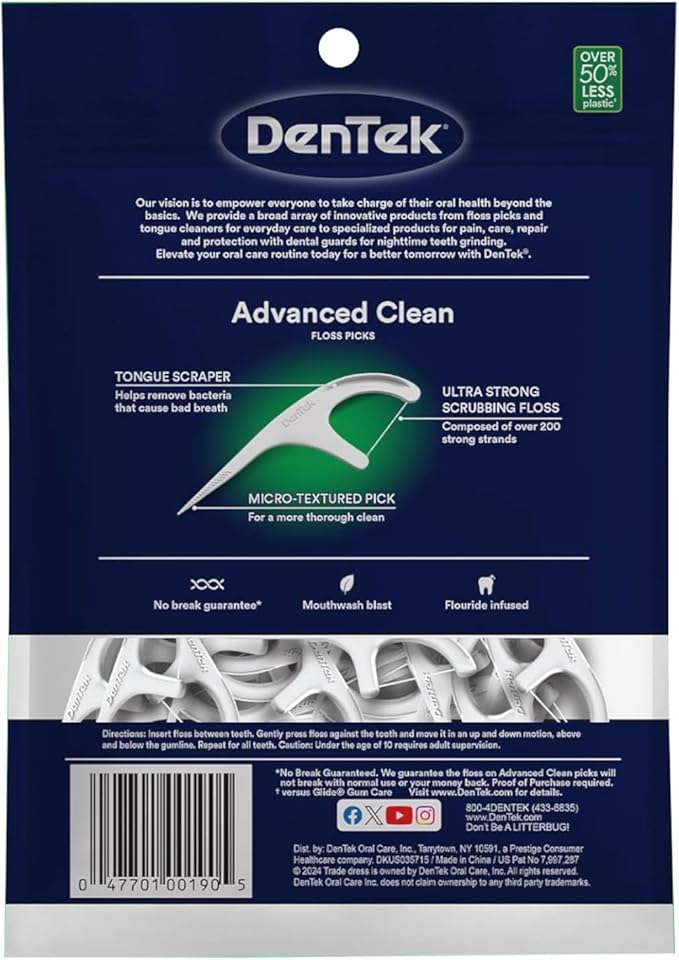DenTek Triple Clean Advanced Floss Picks, No Break & No Shred Floss, 150 Count. (Pack of 5)