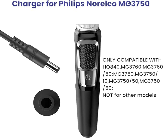 8V Power Cord Fit for Philips Norelco HQ840 Multigroom Series 3000 MG3750 MG3750/10 MG3750/50 MG3750/60 MG3760 MG3760/50 Electric Shaver Trimmer Razor Replacement Charger Supply