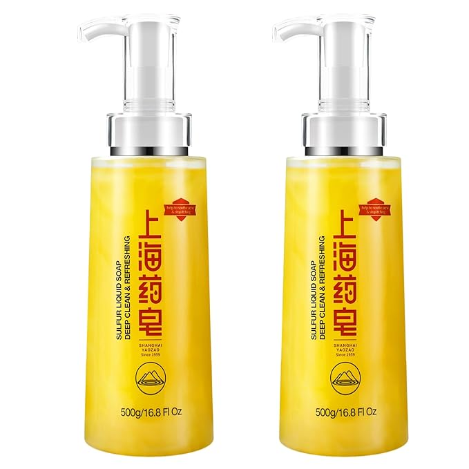 Bee & Flower Sulfur Soap Liquid Shampoo & Body Wash - Daily Head to Toe Skin Care Product for Men and Women - 16.8 Fl Oz - Pack of 2