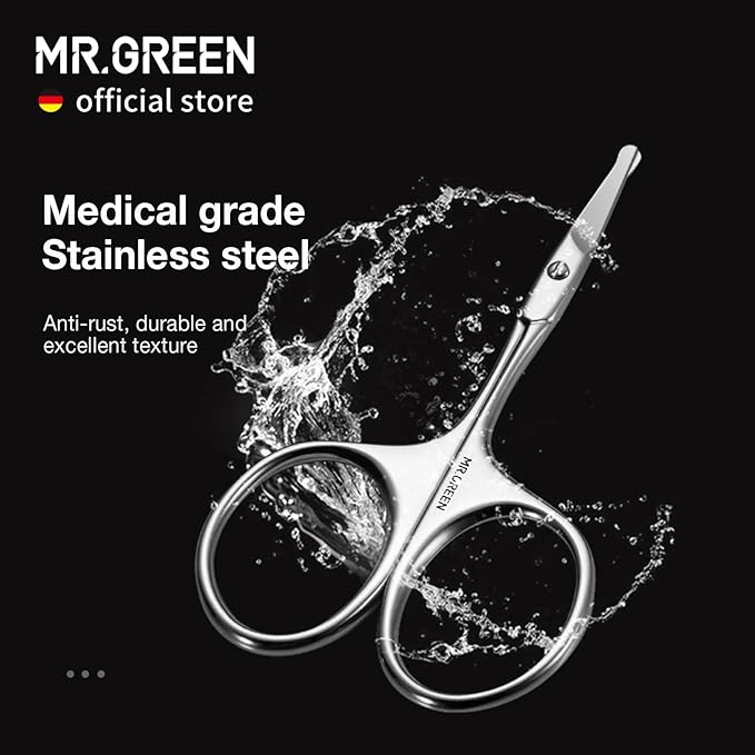 MR.GREEN Facial Hair Scissors Rounded Nose Hair Scissors Stainless Steel Mustache Beard Eyebrows Eyelashes Trimming Clippers (Mr-2002)