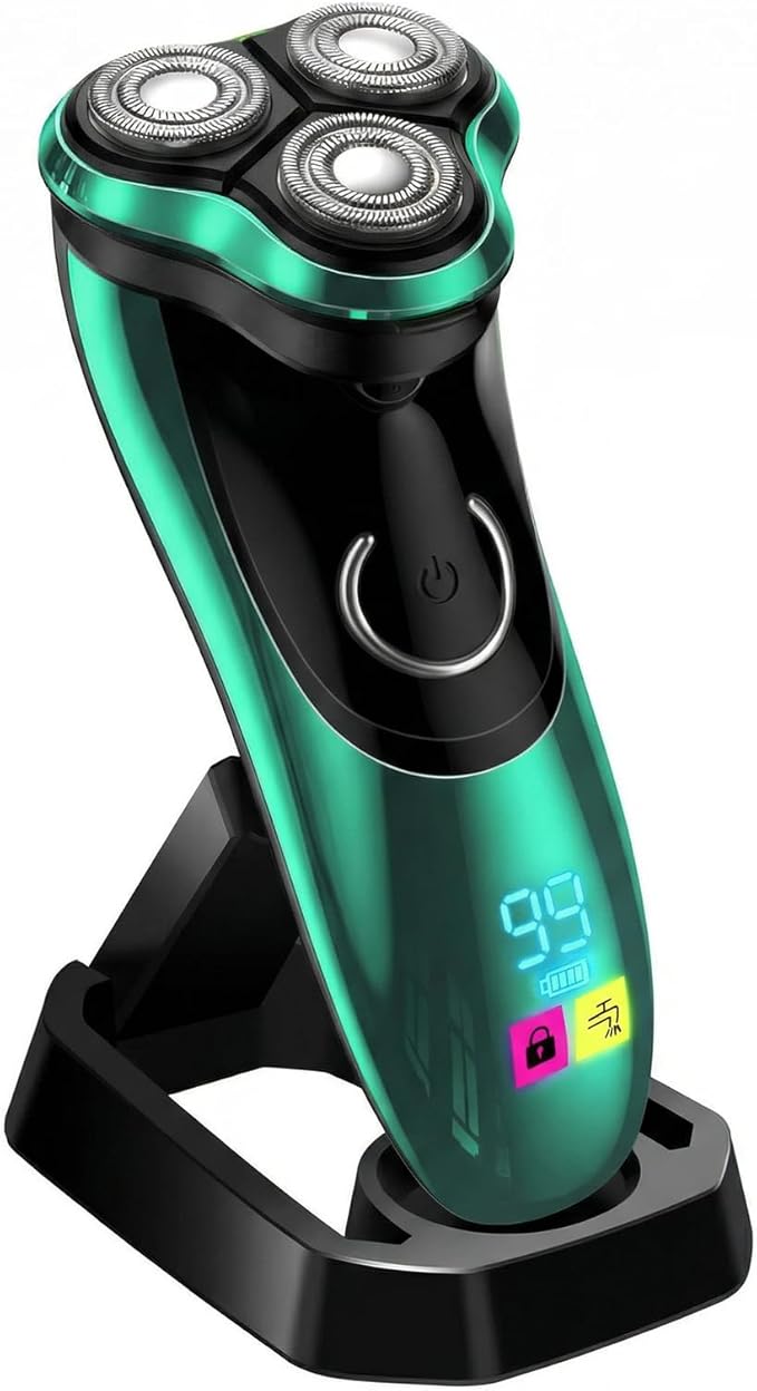 Electric Razor for Men, Cordless Rechargeable Rotary Shaver with Pop-Up Trimmer, IPX6 Waterproof Wet & Dry Electric Razor, Includes Charging Stand – Mens Electric Shaver for Face and Travel