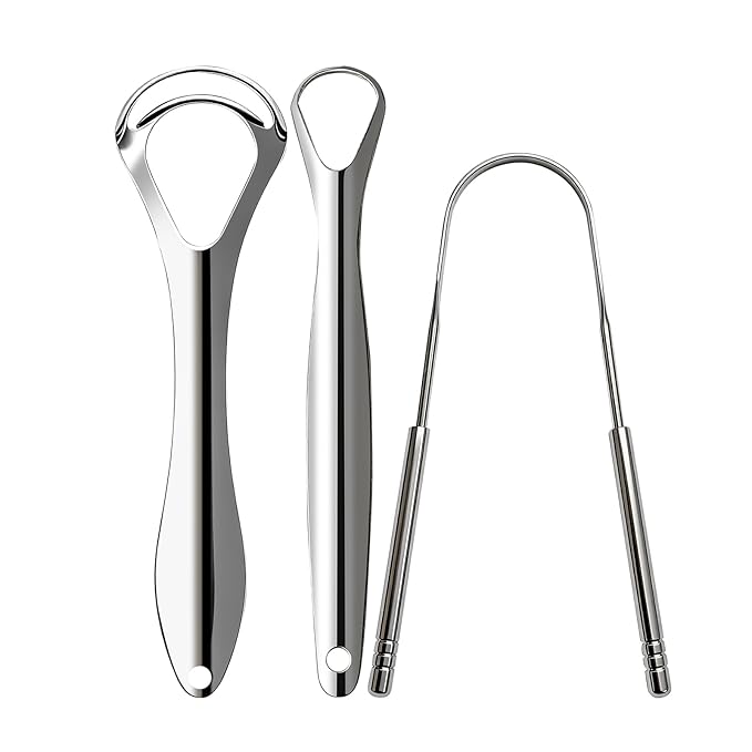 3pcs Stainless Steel Tongue Scraper For Adults,Metal Tongue Cleaner With Curved Design To Reduce Bad Breath,Reusable Tongue Scrubber For Fresh Breath & Hygiene