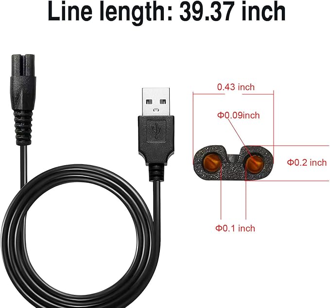 WAHFOX Universal Head Shaver Charger Cord USB Cable Compatible with Skull Shaver Pitbull and Mainstream Shaver Brands(USB Charger)