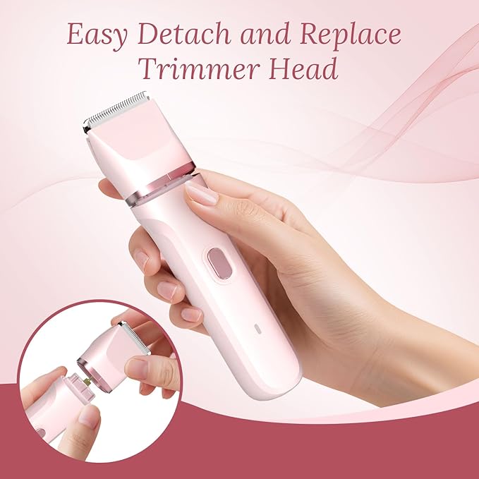 Bikini Trimmer for Women，Electric Body Hair Trimmer, 3 in 1 Wet/Dry Shaver Groomer, Replaceable Ceramic Blade Heads, Electric Razors for Women Legs, Bikini Shaver