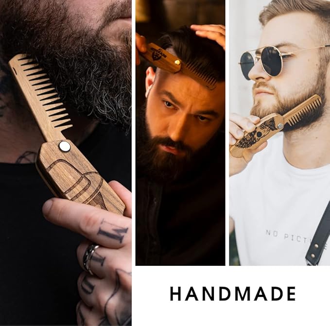 Beard Comb Personalized Gifts Anniversary Gift Wooden Brush Custom Comb Groomsmen Gift Hair Brush Pocket Brush Birthday Gift for Boyfriend (Walnut, Fall In Love)