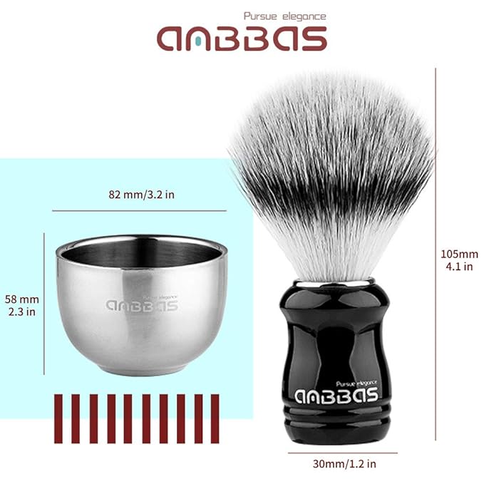 Anbbas Shaving Brush Synthetic Badger Hair Resin Handle and Stainless Steel Soap Bowl,ABS Wall Mounted Shaving Holders for Brush and Bowl