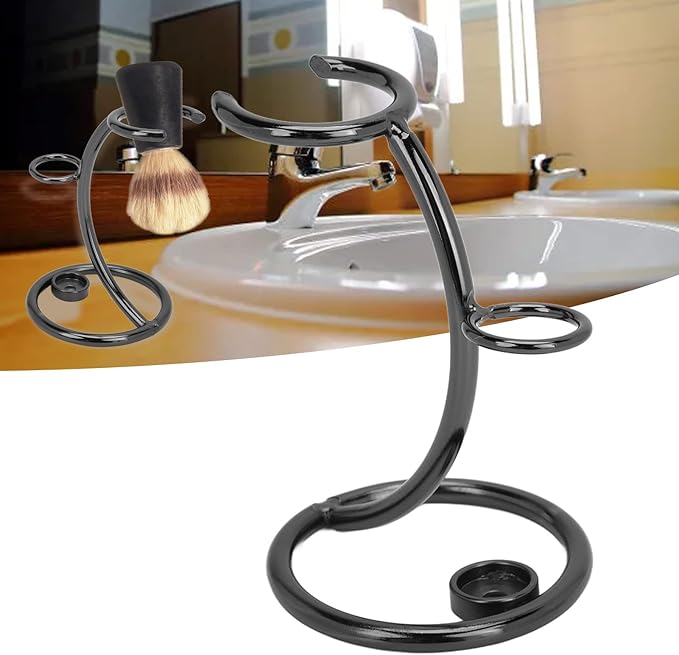 Safety Razor Stand, Stainless Steel Brush Shaving Holder Storage Shave Organizer Extra Stability Non slip Base Modern Fast Drying Accessory for Man Women Shower Room Bathroom Countertops Tool(Black)