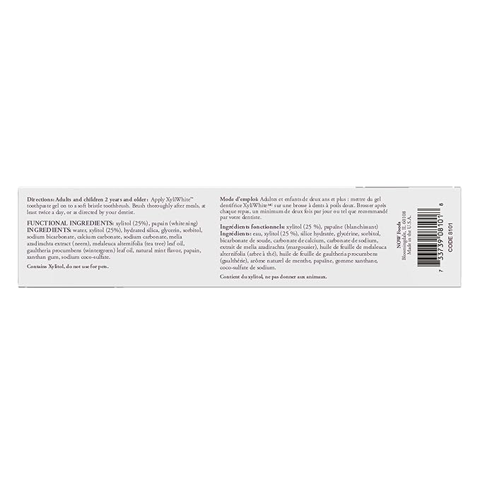 NOW Foods Solutions, Xyliwhite™ Toothpaste Gel, Neem and Tea Tree, Cleanses and Whitens, Clean and Fresh Taste, 6.4-Ounce
