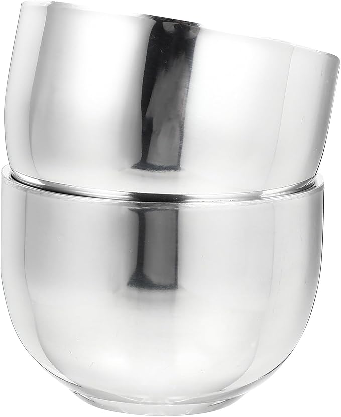 TEHAUX Men’s Shaving Soap Bowl Set 2pcs Stainless Steel Foaming Lather Bowls Barber Soap Cups Sturdy Shaving Accessories for Daily Grooming and Travel