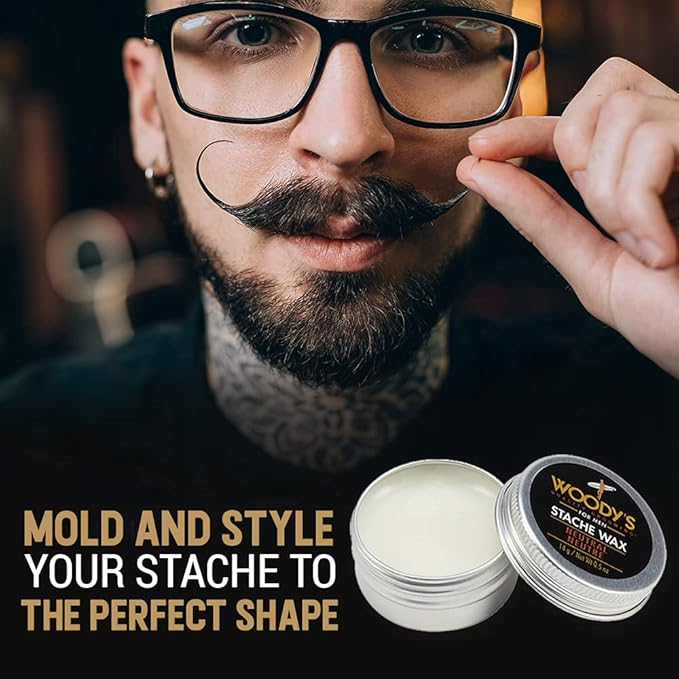 Woody's Mustache Wax - Strong Hold Stache Beard Styling Wax for Men, Tames Unruly Facial Hair, Neutral Finish, Non-Greasy, Long-Lasting Control, 0.5 oz
