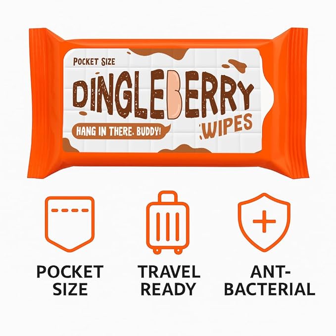 Dingleberry Wipes Pocket Size Novelty Moist Towelettes for Teen Boys Mens Stocking Stuffers Funny Poop Humor Gifts Present Unscented