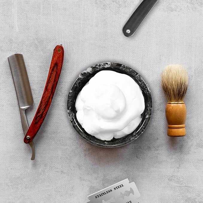 Radicaln Marble Shaving Bowl 3" Inch Black Handmade Shave Soap Holder for Men, Barber Accessories & Supplies, Luxury Stone Bowl for Shaving Cream & Aftershave Foam