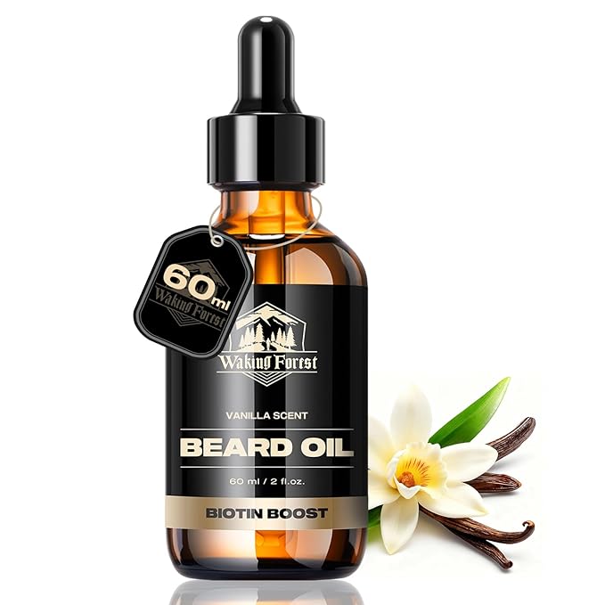 Waking Forest Vanilla Beard Oil for Men 60 ml - Biotin Mustache Oil with Vitamin E, Rosemary & Castor - Beard Care Softener, Strengthens, and Moisturizes - Beard Conditioner (2 oz)