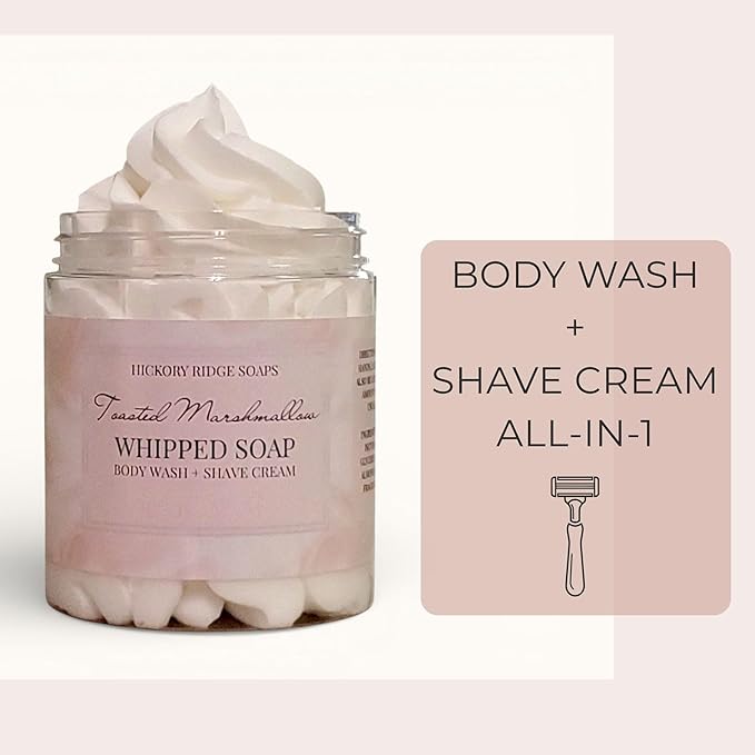 Toasted Marshmallow Whipped Soap – Creamy Handmade Bath Soap, Body Wash & Shave Cream – Moisturizing Foaming Cleanser – 7 oz