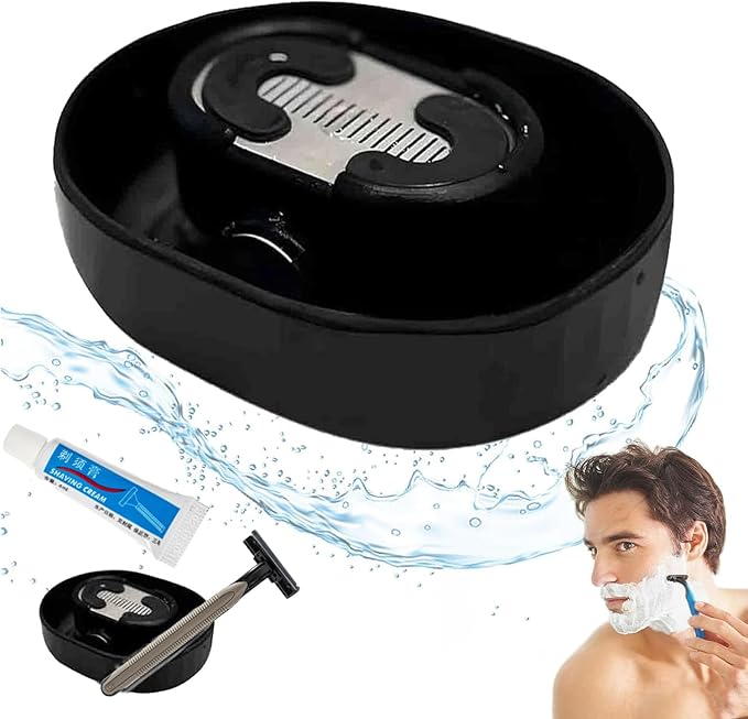 1 Pack Razor Rinser, Manual Push-Type Razor Rinser, Shaving Razor Rinser Cleaner, Clean Your Razor Efficiently, Save Water, and Ditch The Sink, with 1 Shaver and 1 Shaving Cream, Black