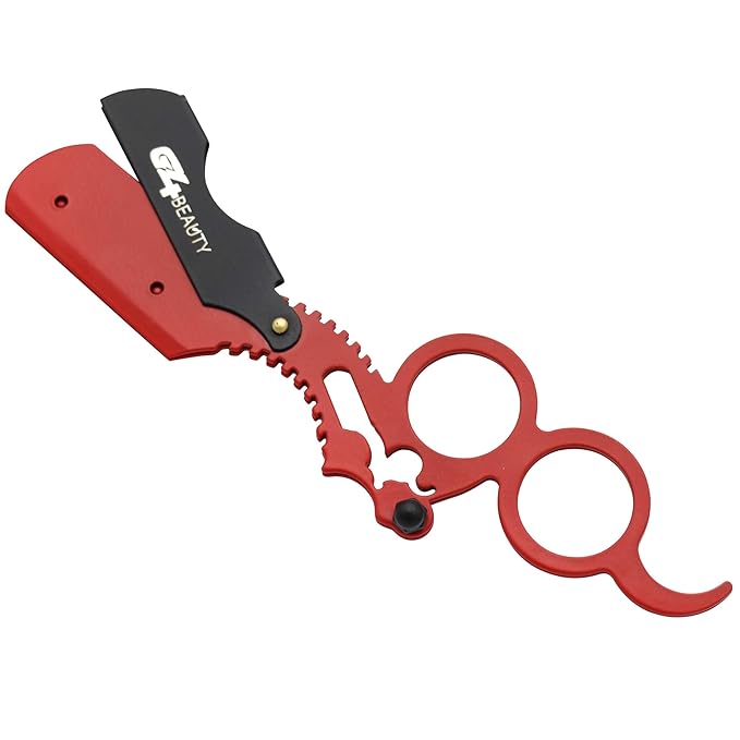 G4 Vision Universal Replaceable Half Blade Straight Razor with 100 Blades, Professional Double Ring Barber Single Edge Shave Razor (Red)