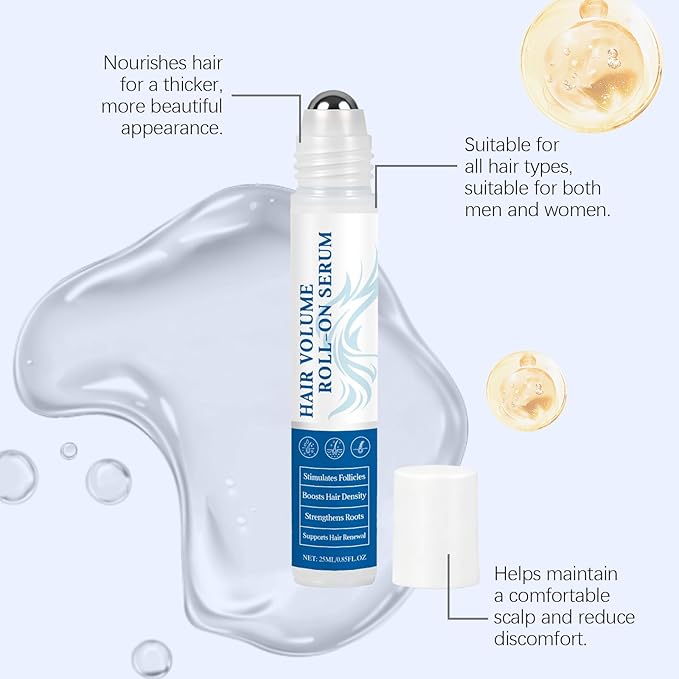 Rosemary Hair Volume Roll-On Serum for Thinning Hair – Reduces Hair Loss, Strengthens Roots & Soothes Scalp – 25ml