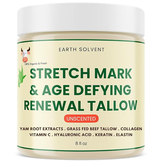 Grass Fed Beef Tallow Body Cream, Whipped Tallow Cream Hydrating Moisturizer for Sensitive Skin, Anti-aging Stretch Mark Cream For Men & Women 8 Fl Oz (8 fl oz, Unscented)