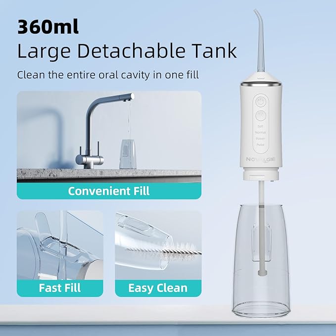 Water Flossers for Teeth: 360ML Larger Tank 4 Mode IPX7 Waterproof Cordless Oral Irrigator, 5 Jet Tips Rechargeable Dental Flosser for Brace, Implants & Sensitive Gums, Home&Travel Use