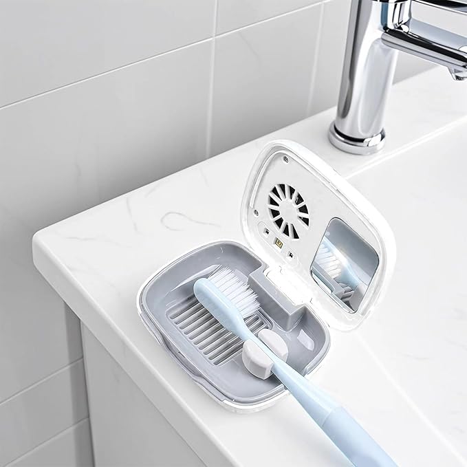 Toothbrush Sanitizer With Fan, Portable Usb Case And Mirror For Travel Electric Toothbrush