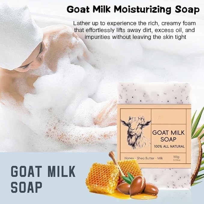 Honey Goat Milk Soap Bar for Women & Men - with Shea Butter, Coconut Oil, Triple Milled - Moisturizing & Gentle Cleansing, Creamy Lather, 100g for Soft, Smooth Skin