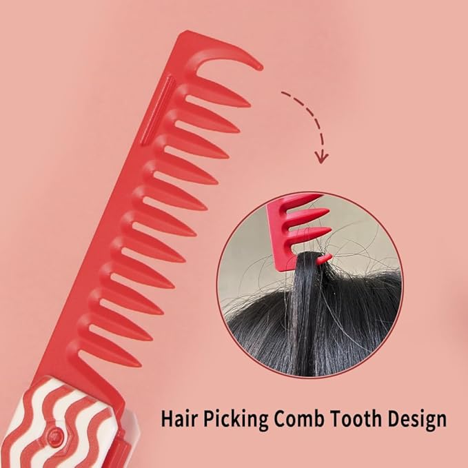 Protable Folding Hair Comb for Men, 3 in 1 Pocket Combs - Fine Tooth Comb, Styling for Everyday Grooming & Combing Hair, Beards and Mustaches (Red)