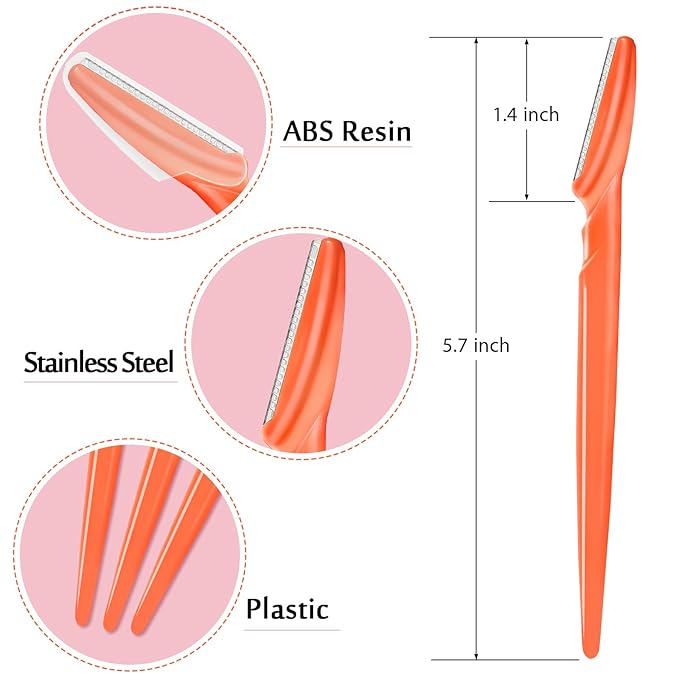 12 Pcs Orange-red Eyebrow Razors, Face Razors Multipurpose, Exfoliating Dermaplaning Tools, Eyebrow Trimmers Shaver with Protective Cover, Facial Hair Removal for Women Men Body Use