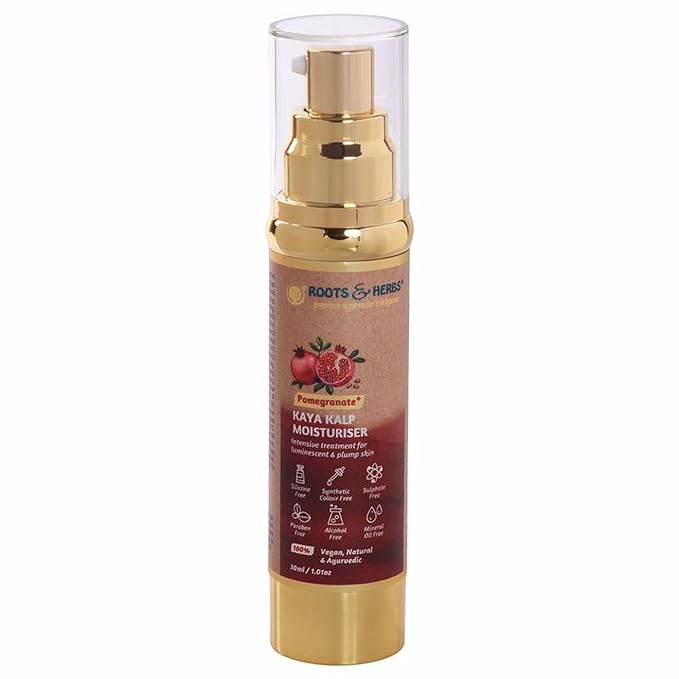 ROOTS AND HERBS Ayurvedic Face Moisturizer for Men and Women, Natural Vegan No Paraben Pomegranate Skin Food Moisturiser Cream with Vitamin C for Dry and Normal Skin 1.01oz