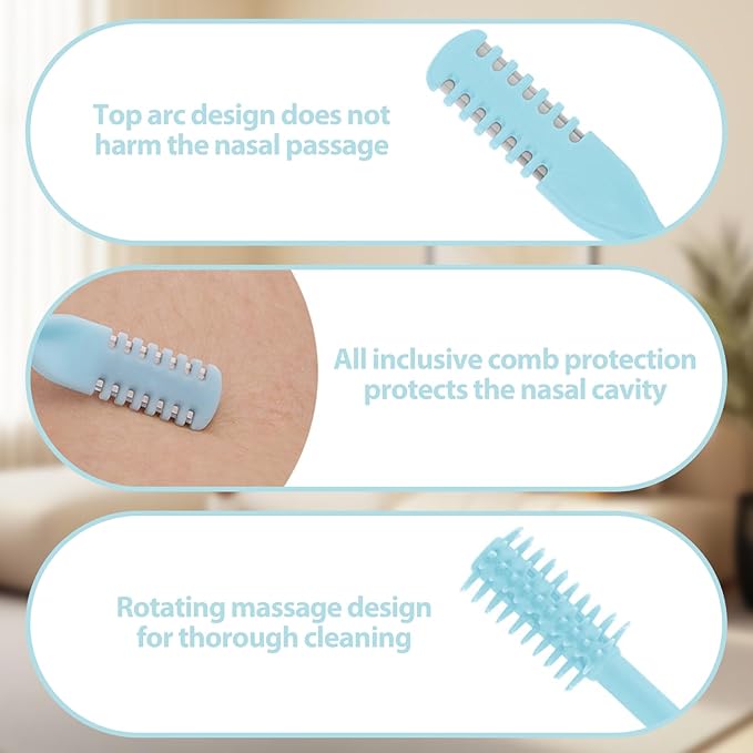 2-in-1 Nasal Hair Cutter,10 PCS Upgrade Double Sided Nose Hair Knife,Nasal Hair Cutter for Men Women, Soft Cleaning Brush Box Package (Beige)