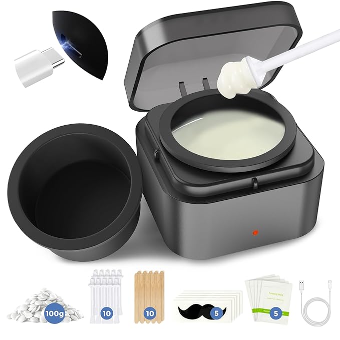 Nose Wax Kit with 100g Natural Resin Wax & 20 Sticks, Mini Nose Hair Wax Kit with Smart Temp Control, USB Fast Heat, 3-Min Hair Removal – Lasts 4–6 Weeks | For Nose & Ear, Up to 15 Uses