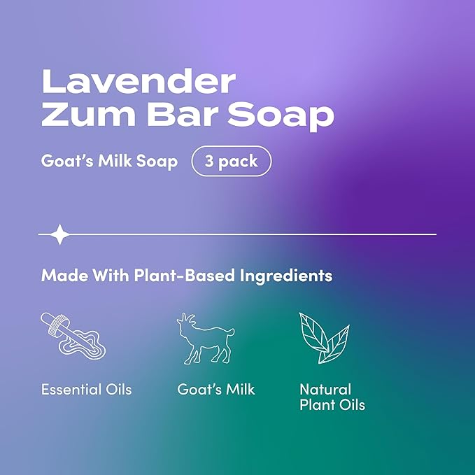 Zum Indigo Wild Goat's Milk Soap Bar - Bar Soap for Hands & Body Made with Essential Oils - 3 oz - Lavender (3 Pack)