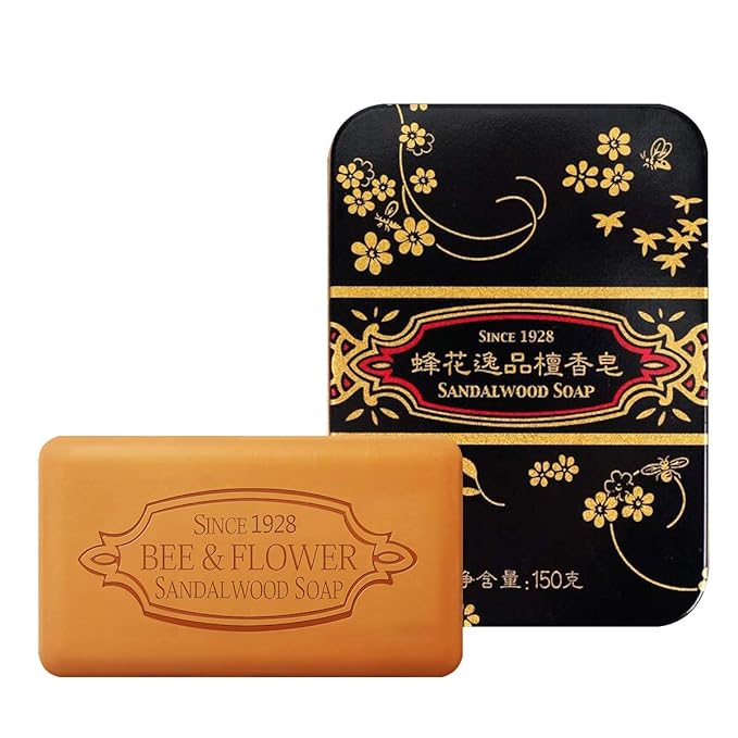 Bee & Flower Soap Bar Sandalwood Soap Gift Tin Box Bath Bar Soaps for Face and Body, Men and Women (5.3 oz)