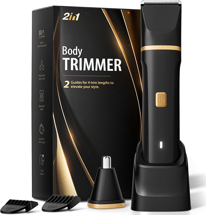 Electric Razor for Men, IPX7 Waterproof Versatile Shaver for Temple, Groin, Nose, Ear Hairs, Beard, Body Hair Trimmer for Men, Painless Grooming Kit with 2 Replaceable Ceramic Blade Heads