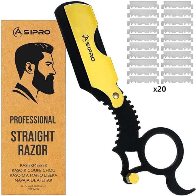 Straight Edge Razor for Mens Straight Razor with 20 Straight Razor Blades Single Blade Razors for Men Navaja para Afeitar para Hombre Barber Razor Single Edge Razor Beard Razor for Men