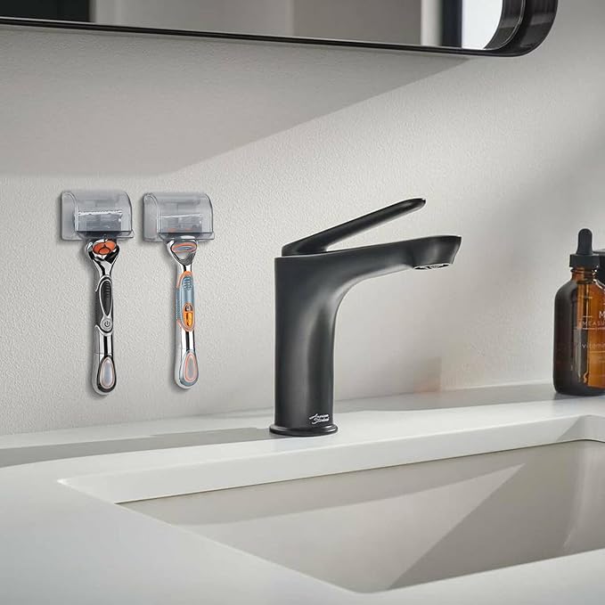 LUEXBOX 2 Pcs Plastic Razor Holders with Cover for Shower Wall, Self Adhesive Waterproof Razor Rack for Bathroom, Compatible with Fusion 5 Proglide, Mach 3 Classic(Grey)
