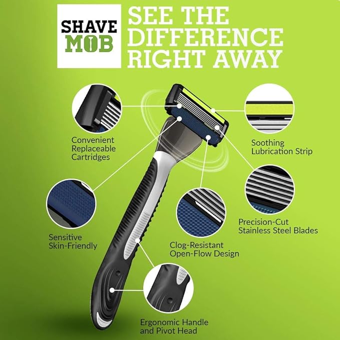 ShaveMOB 6-Blade Men's Razor Kit (Flex Head Handle + 12 Refills) (No Trimmer) - The Caveman Shaving Kit