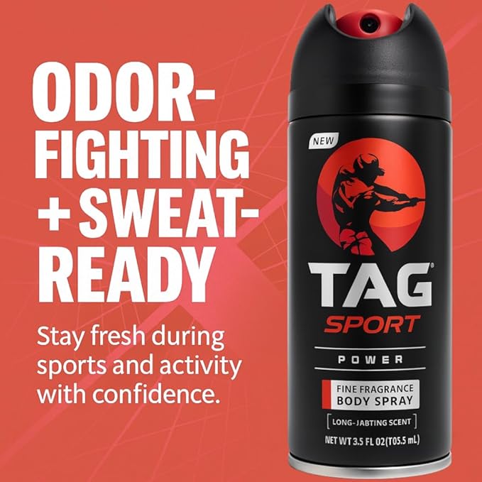 TAG Body Spray for Active Men - Power Scent, Long Lasting Men’s Fragrance, Strong Protection, Cologne Fragrance and Deodorant Spray in One; 3-Pack of 3.5 Oz Sprays (10.50 Ounces)