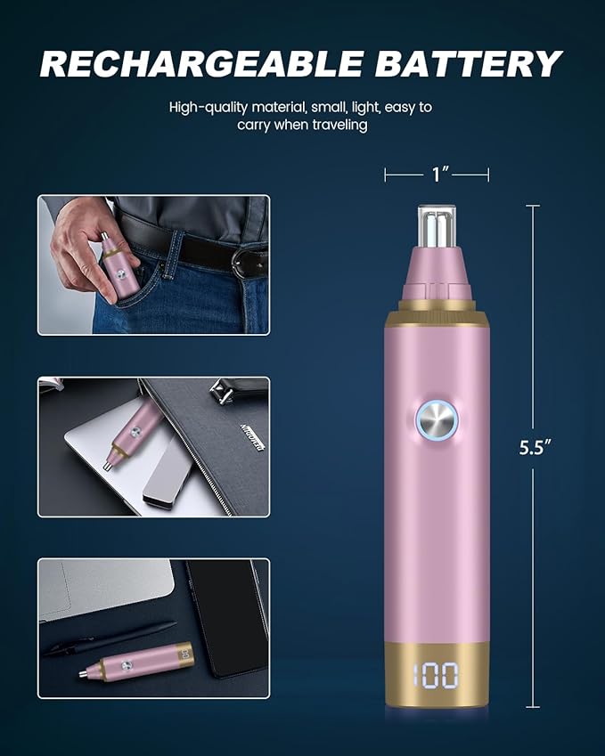 Ear and Nose Hair Trimmer for Men, 2025 Professional Painless USB Rechargeable Eyebrow & Facial Hair Trimmer, 13,000 RPM Precision Tool with Powerful Motor and Dual-Edge Blades, IPX7 Waterproof