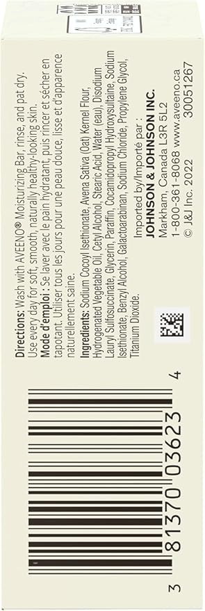 Aveeno Gentle Moisturizing Bar Facial Cleanser with Nourishing Oat for Dry Skin, Fragrance-free, Dye-Free, & Soap-Free, 3.5 oz (Pack of 4)