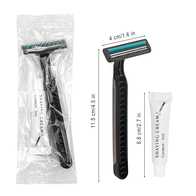 Disposable Razors In Bulk, Bulk Razors With Knife Cap, Gray, Individually Packaged Disposable Razors Bulk With Shaving Cream For Hotels, Homeless, Nursing Homes, Charities (Pack-60)