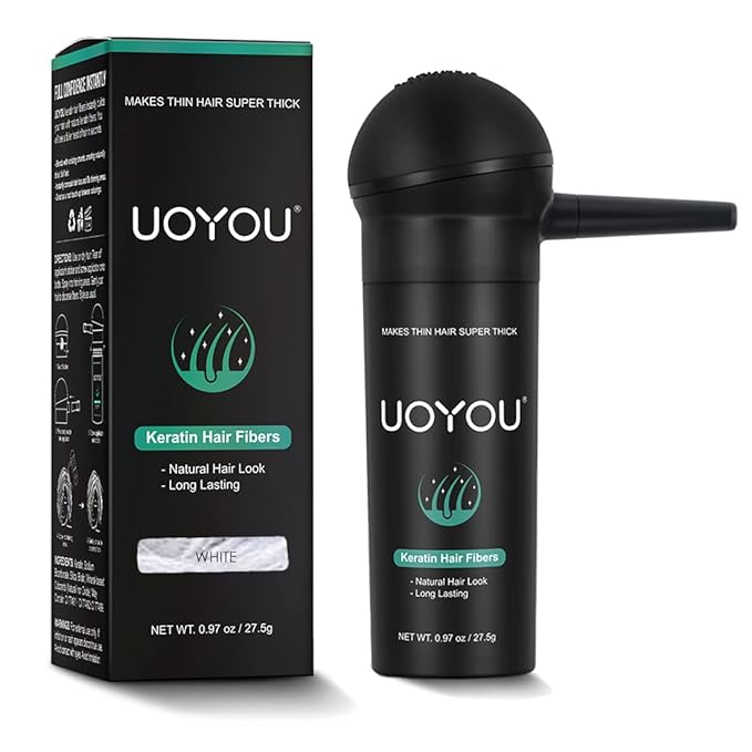 WHITE Hair Fibers for Thinning Hair 27.5g Bottle with Applicator | Undetectable & Natural Keratin Hair Fibers Concealer for Hair Loss for Men and Women | Hair Building Fibres Powder [WHITE]
