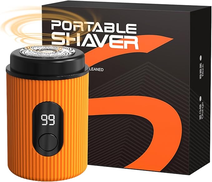 Mini Electric Shaver for Men-Type-C Fast Charging with High-Speed Motor,LED Digital Display,18 Precision Steel Blades, Trendy Dual Color Mini Design,Portable Electric Razor (Orange)