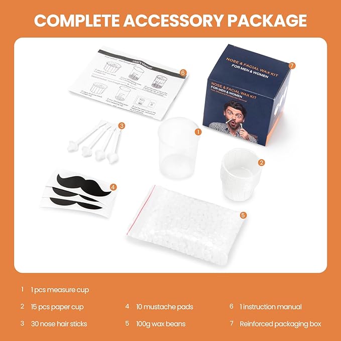 Nose Wax Kit Men With 30 Nose Waxing Sticks, Nose Hair Wax Kit With100g Wax, Up to 20 Uses, Safe, Quick and Painless Nose Hair Removal for Men